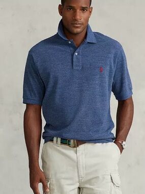 Polo by Ralph Lauren Men’s Classic-Fit Mesh Navy Heather Polo with Red Pony Sz L